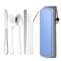 stainless steel cutlery set steak knife fork spoon chopsticks straw brush gift box bag portable set