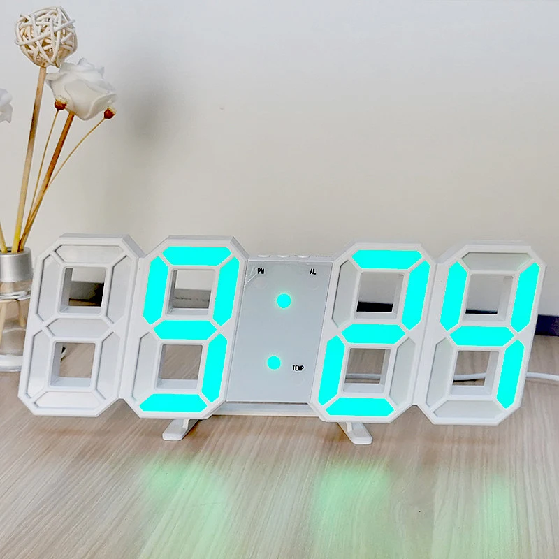

3D Luminous Plastic Clock LED Digital Clock Wall Desktop Alarm Clock Temperature Calendar Display