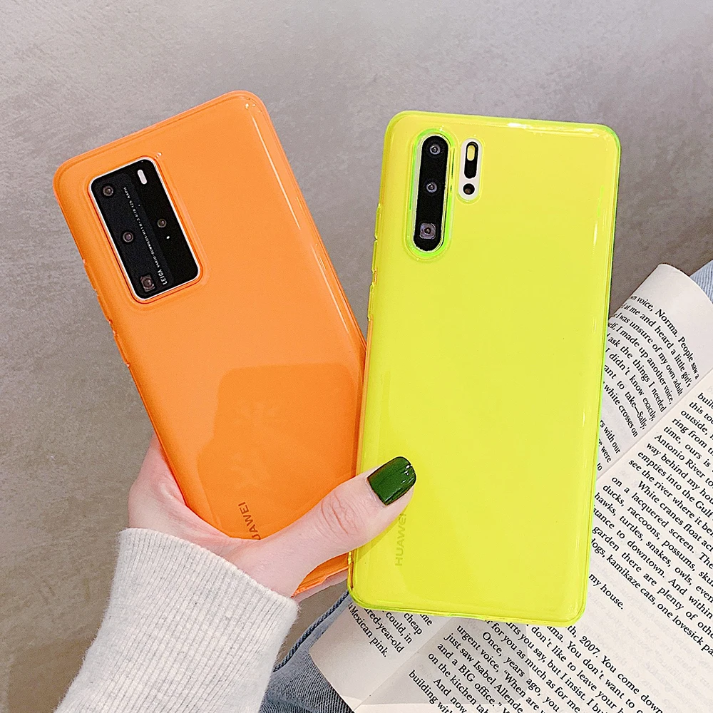 LOVECOM Camera Protection Fluorescent Phone Case For Huawei P40 P30 P20 Pro Lite Mate 30 Nova 5 Soft TPU Solid Color Back Cover | Мобильные
