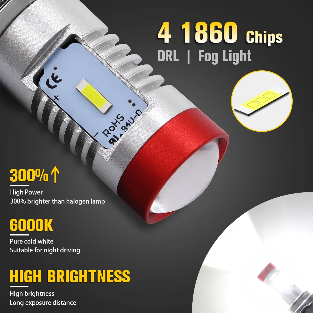 2X H15 Светодиодный противотуманный светильник 4 чипа 1860 SMD 6000K белый автомобильный