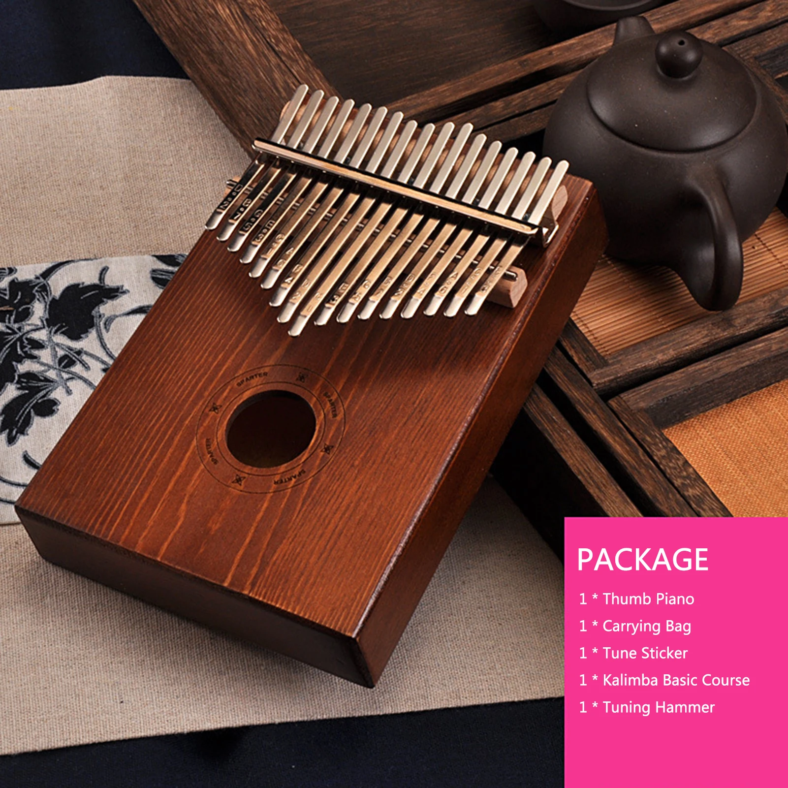 

17 Keys Finger Piano Wooden Kalimba Thumb Piano Portable Mbira Beginner Musical Instrument