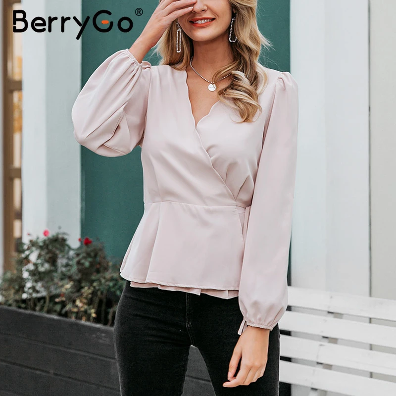 BerryGo элегантная женская блузка на шнуровке с v образным вырезом и рукавом