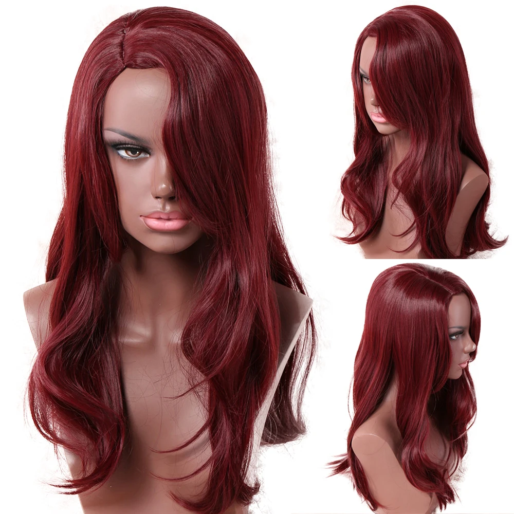 Парики из натуральных волнистых волос красный коричневый для белых/черных