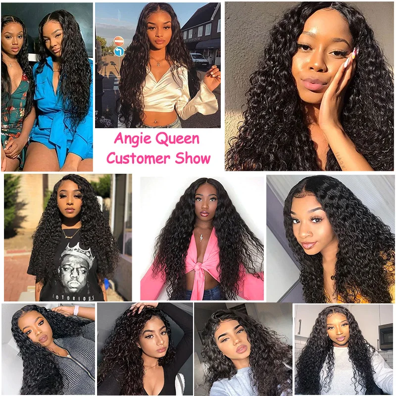 

Angie Queen Water Wave Indian non Remy Hair 100% Human Hair Bundles With Frontal Lace Frontal With 4 Bundles Natural Color L