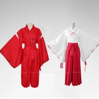 carnival inuyasha women kikyo red kimono men samurai yukata robes haori tops pants witch party japanese anime cosplay costumes