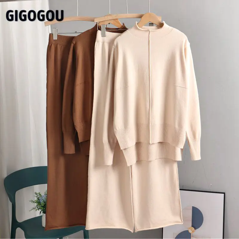 GIGOGOU трикотажный драпированный костюм с широкими штанинами комплект из 2