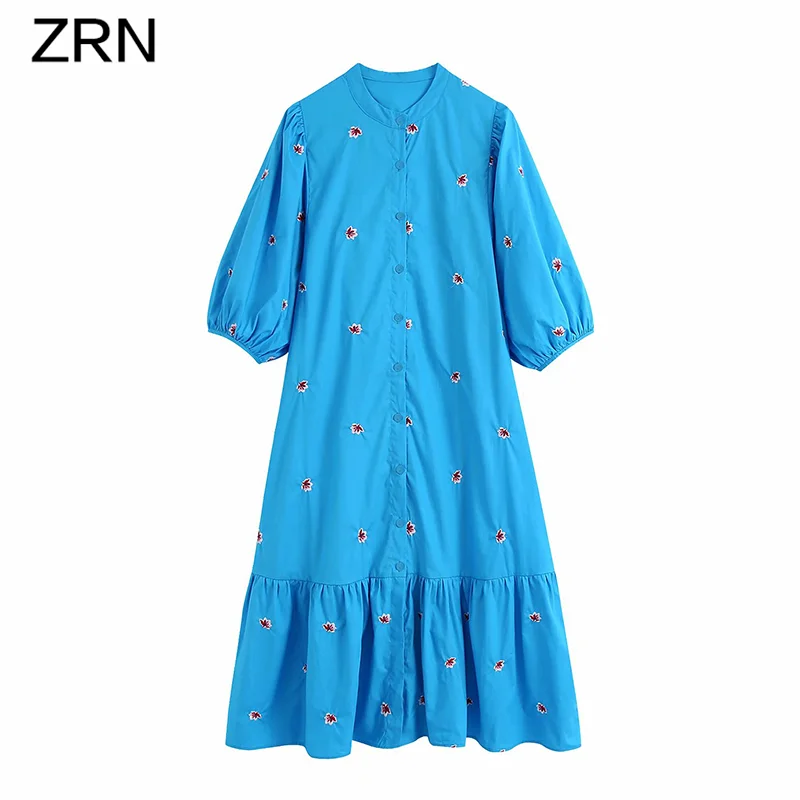 ZRN женское многослойное платье с цветочной вышивкой и круглым вырезом летнее