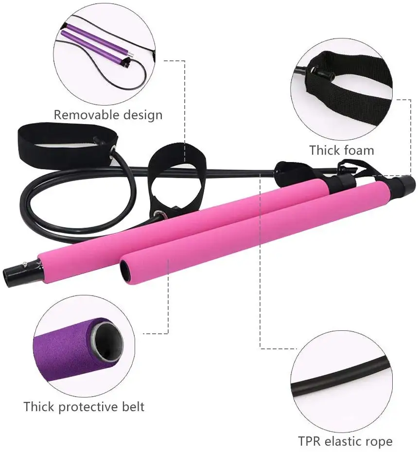 

Pilates Bar Kit for Yoga Exercise with Resistance Band Foot Loop Stick Sit-Up Total Body Workout Toning Bar Stretch Twisting
