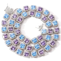 hip hop men blue purple zircon necklace 10mm square color cz chain iced out tennis chain for men charm jewelry gifts