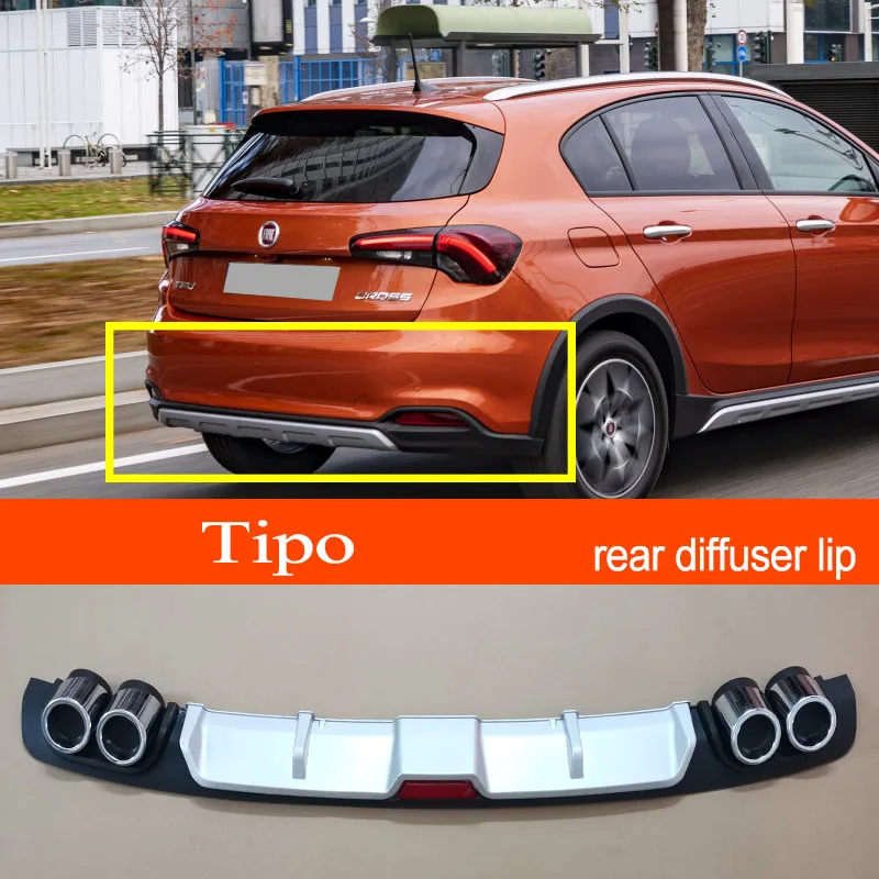 

Тип ABS пластик серебристый/черный Автомобильный задний бампер задний диффузор спойлер губа для Fiat Tipo