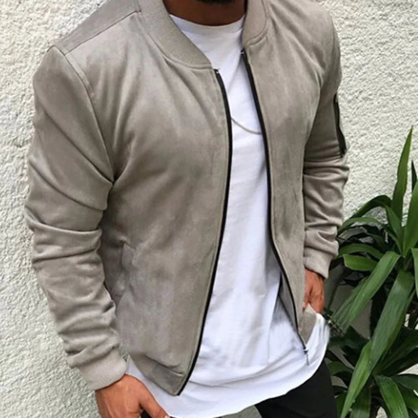 Grey Мужская замшевая ткань Jaqueta Masculino уличная зимняя теплая куртка куртки верхняя одежда мужская Тонкая куртка однотонная стильная Abrigo Hombre 5XL - Цвет: Grey
