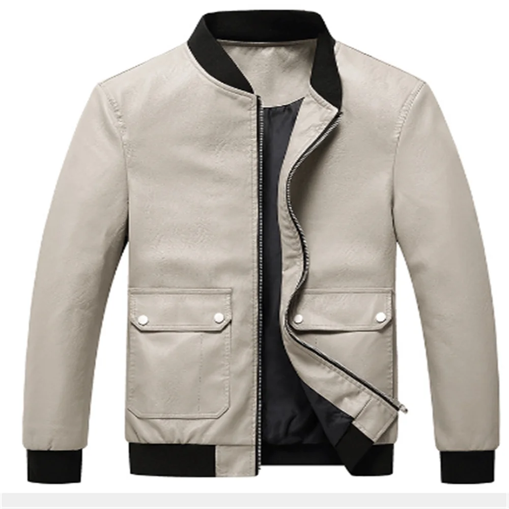 

Men's baseball collar short patch Leather Lacket motorcycle leather jacket coat outwear tops