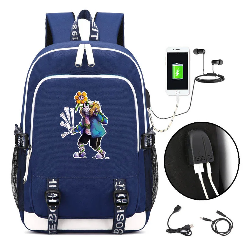 

Sans Cosplay Undertale USB Schoolbag COOL SKELETON Backpack Shoulder Bag Student Travel Camping Computer Mountaineering Rucksack