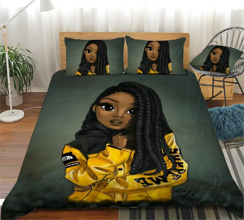 

African Beautiful Girl 3D Printed Bedding Set Duvet Covers Pillowcases Comforter Bedding Set Bedclothes Bed Linen(NO Sheet)