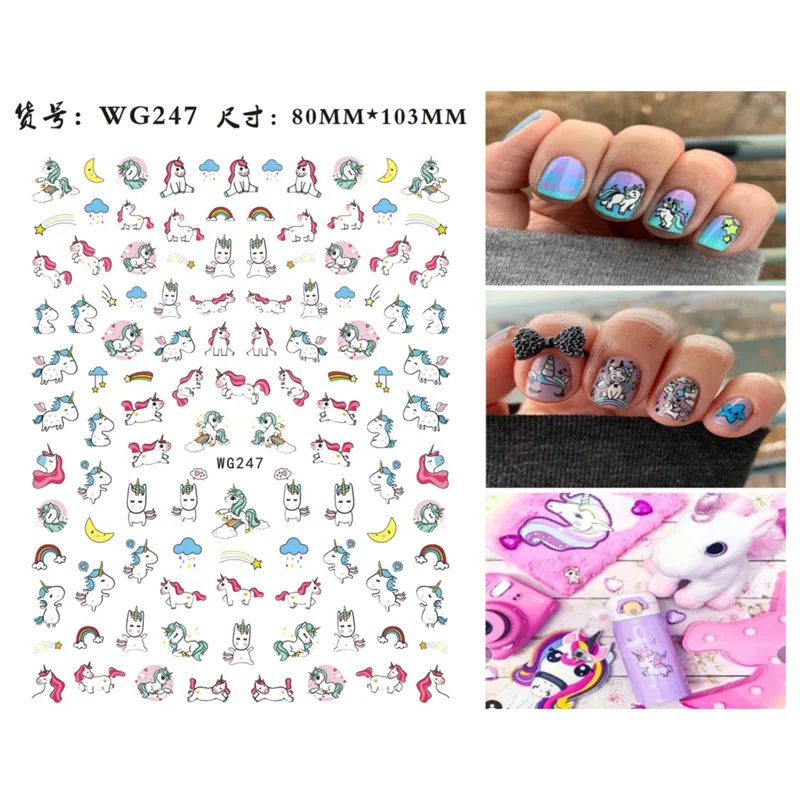 

1PCS3D1PCS Cartoon Unicorn Rainbow Nail Art Stickers Unicorn Nail Repair Adhesive Decal Tool Decoration Set