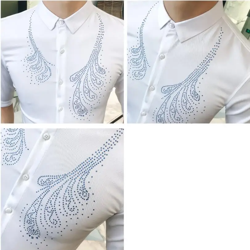 

2021 Summer New Male High Street Half Sleeve Shirts Black White Slim Fit Men Bar KTV Casual Shirt Lightweight, Comfortable Tops