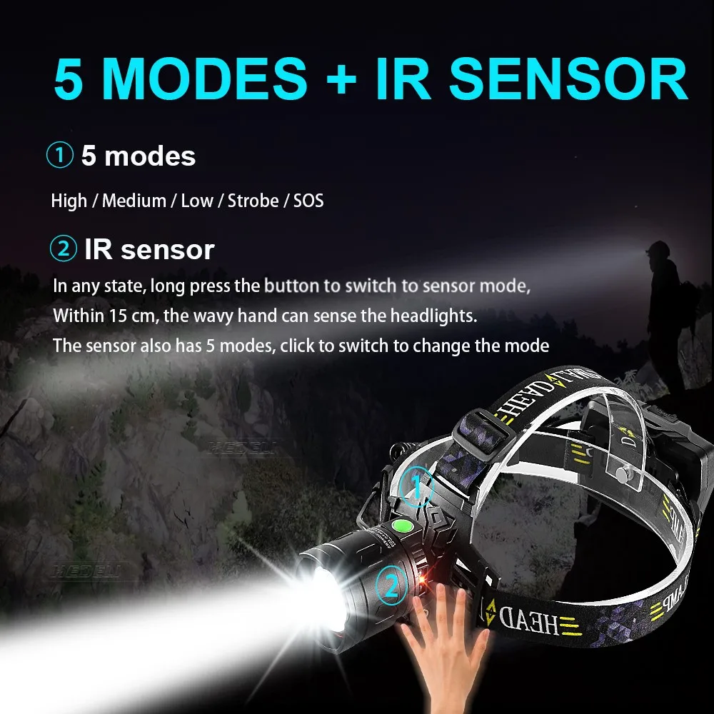 Precio Linterna Frontal Xhp100 De 800000LM Con Sensor Potente, Recargable Por USB, 18650, Xhp130