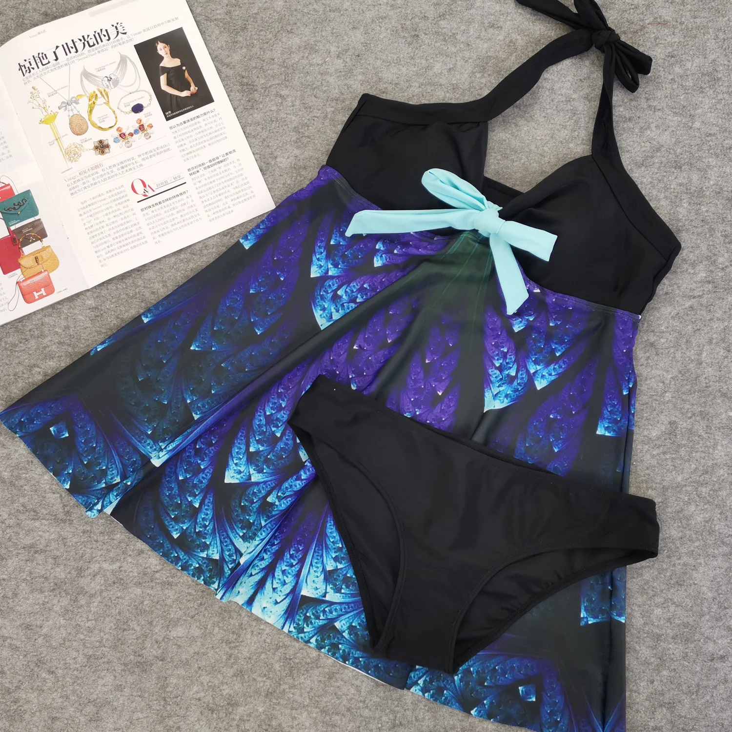 2020 Plus Size Swimwear Swim Skirt Women multicolo Retro Print Swimsuit Dress Push Up Bathing Suit Big size Beachwear Tankini | Спорт и