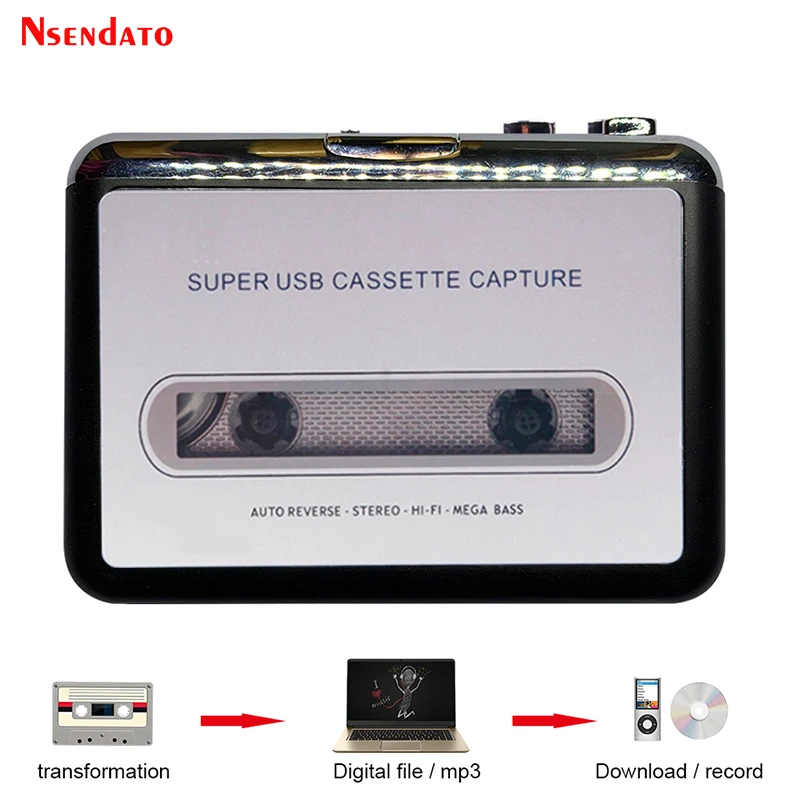 USB Cassette Player เทป MP3 Converter Capture Adapter เสียงเพลงเครื่องเล่นเทป USB Cassette Recorder & ผู้เล่น