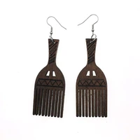 2021 ins black queen coffee wood africa comb barber hip hop rock earrings vintage party african afro jewelry wooden diy