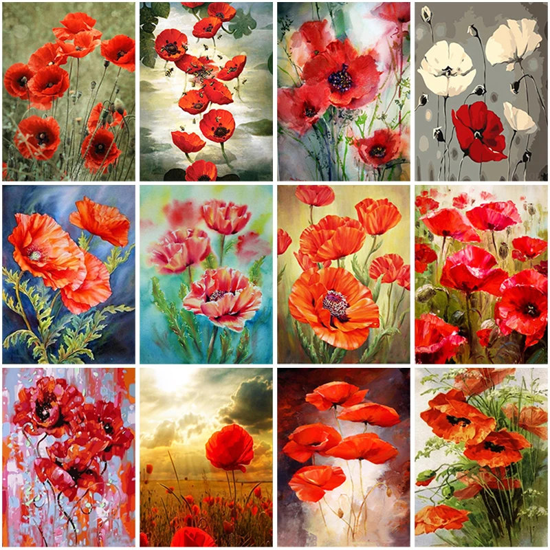 

5D Diamond Painting Poppy Flower Cross Stitch Poppies Landscape Embroidery Full Square Round Rhinestone Mosaic Art Home Decor