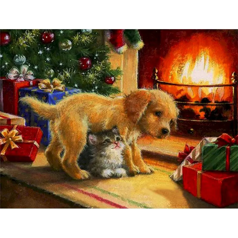 

Gatyztory Christmas Puppy Frame DIY Painting By Numbers Handpainted Oil Painting Canvas Colouring Unique Gift