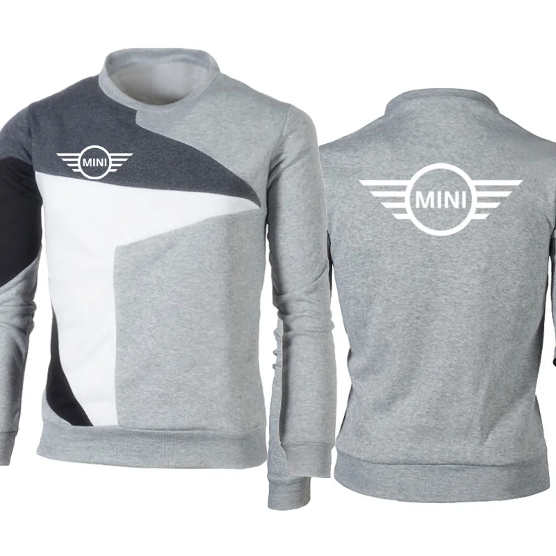 

Spring Autumn Men's Sweatshirt Mini Car Logo Printing Splicing High Quality pullover Contrast Round neck cotton Men's Sweatshirt