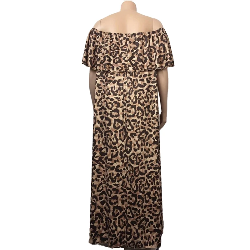 

Plus Size Dresses for Women Loose Summer Long Dress Leopard Stretch Sexy Off Shoulder Bohemian Dress Wholesale Dropshipping