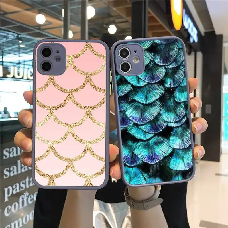 

Mermaid Fish bling color shine Phone Case Matte Transparent for iPhone 7 8 11 12 s mini pro X XS XR MAX Plus cover funda