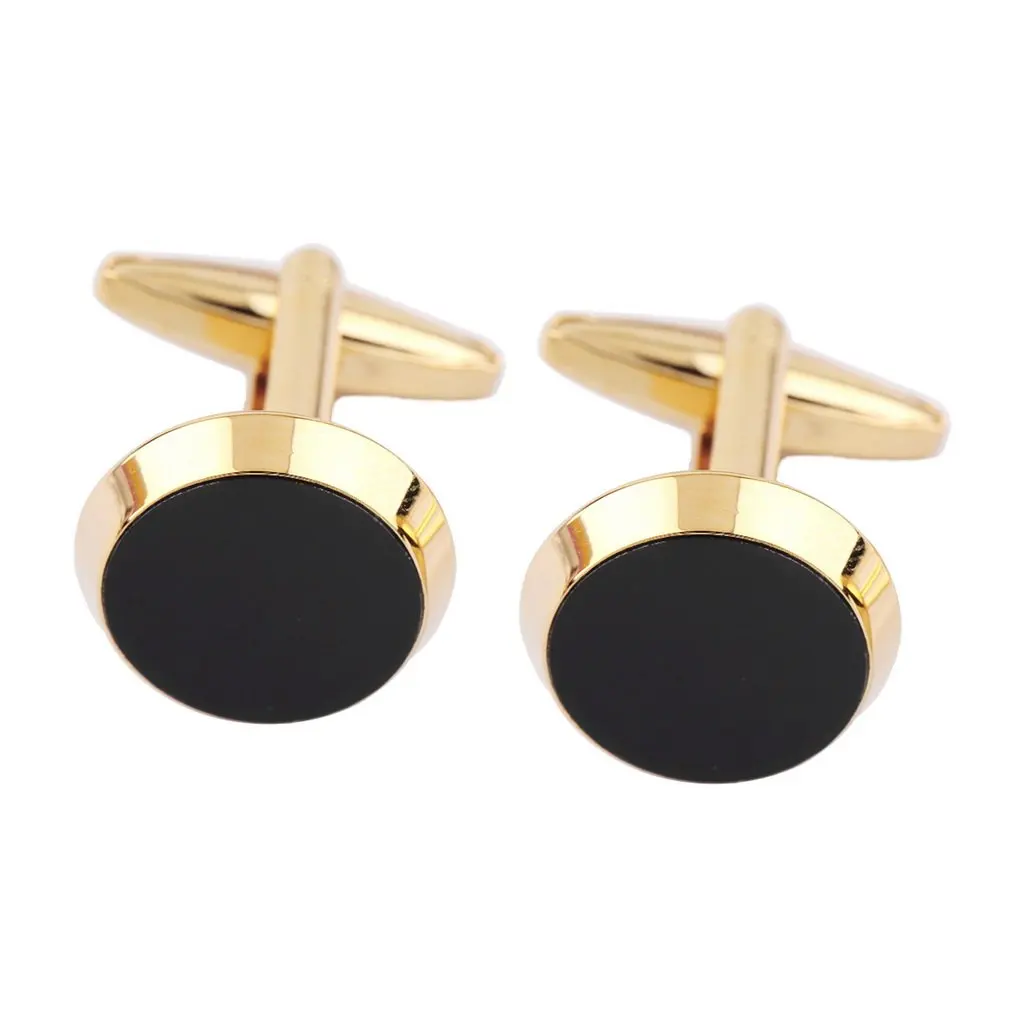 GENBOLI 2pcs/set Gold&Black Color Round Mens Wedding Party Gift Shirt Cuff Links Cufflinks Drop Shipping Wedding Accessories A35