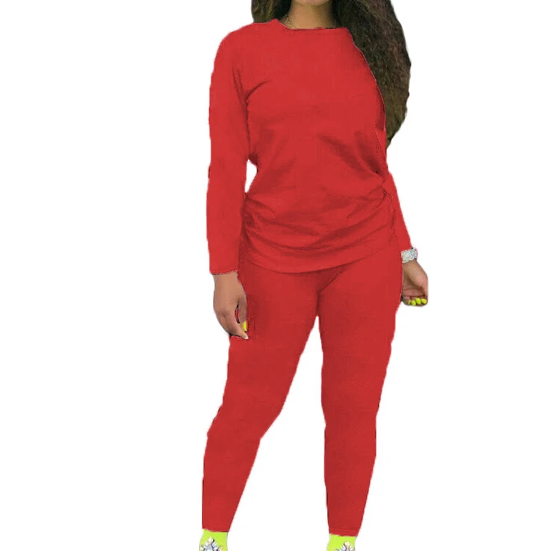 

2PCS Women Tracksuit Autumn Winter Homewear Cotton Long Sleeve Tops Pants Set Solid Color Fitness Exercise Workout Sportsuits