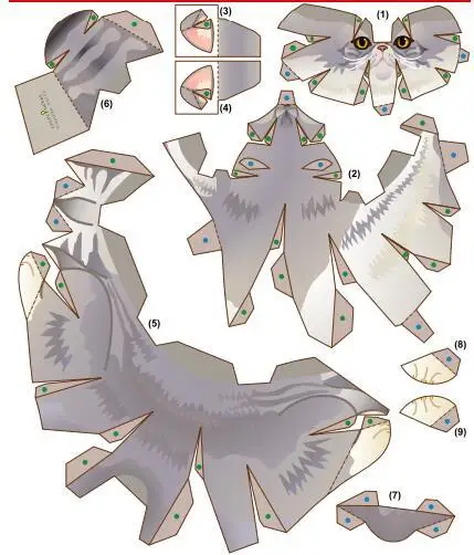 Бумажная 3D модель короткого кота сделай сам мультяшная трехмерная бумажная