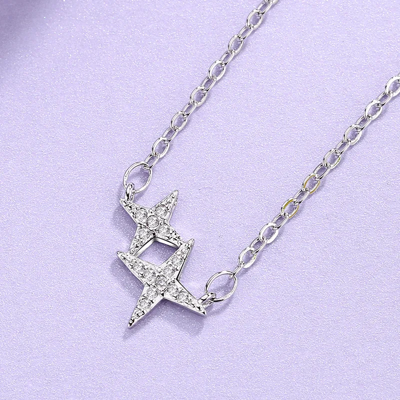 

Brand 925 Sterling Silver Star Chain Necklace Tiny Cubic Zirconia Pendant Necklace Fashion Wedding Chokers Necklaces Jewelry