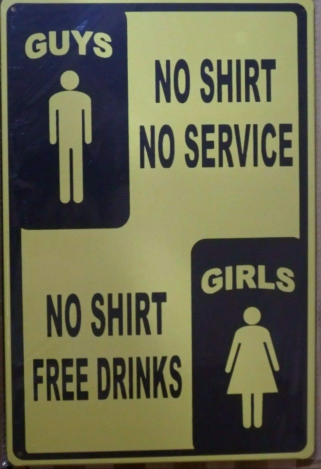

Guys No Shirt No Service Rustic Metal Sign Tin Shed Garage Bar Man Cave 12"x8"