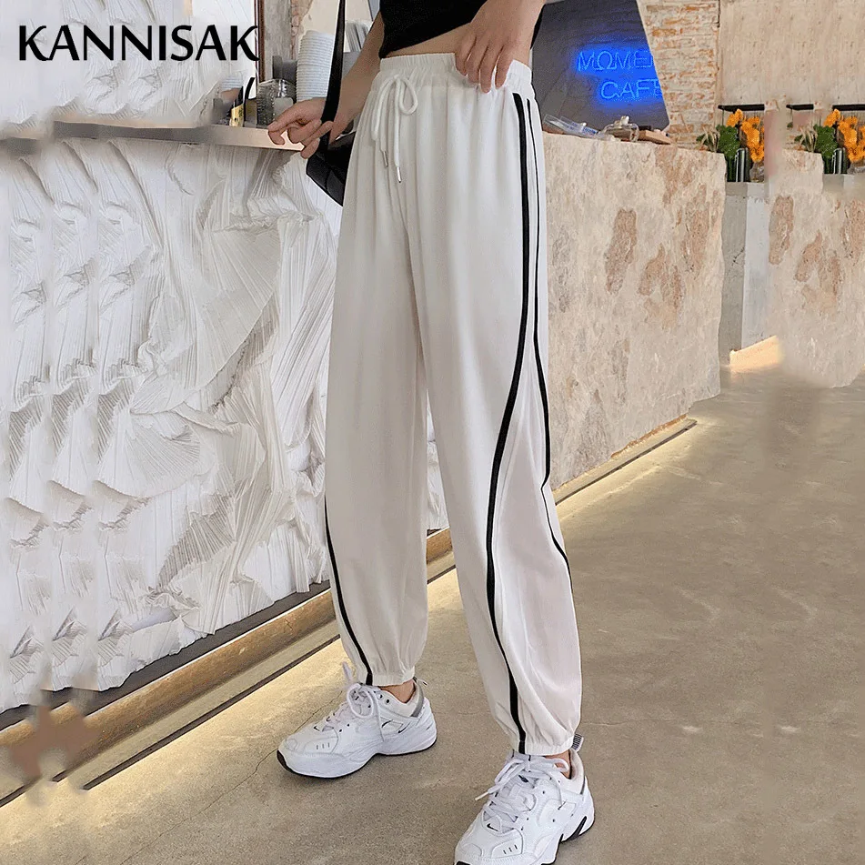 

Новинка; Летние повседневные женские брюки; Дышащие быстросохнущие брюки-шаровары из ткани длиной до щиколотки с полосками сбоку; Лоскутны...