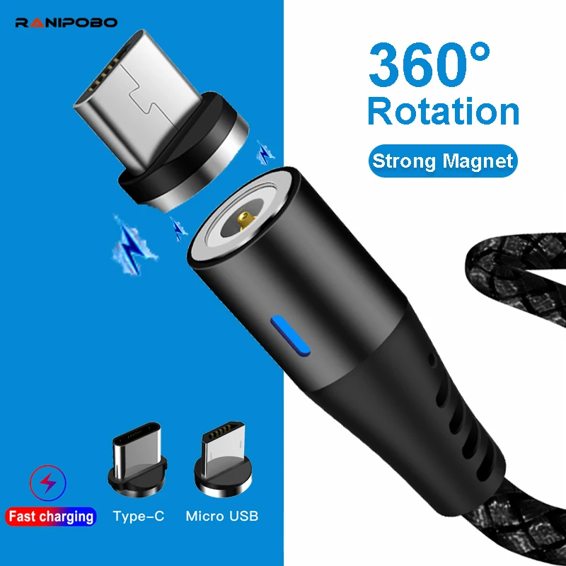 2 м 2.1A Магнитный Кабель с разъемом Micro USB Type C для быстрой зарядки кабель сильный