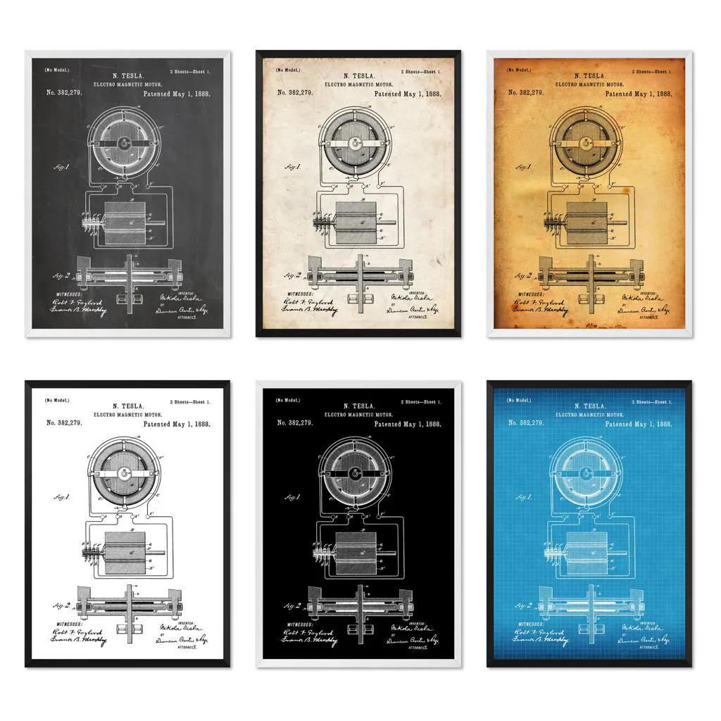 Винтажный Электрический магнитный мотор Тесла 1888 патентный настенный инженер