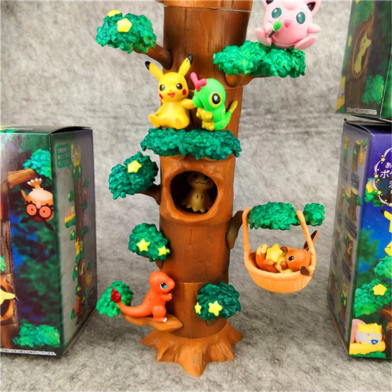8 шт./компл. аниме Pika Charmander Eevee Jigglypuff pokemones лес 2 дерево стрельба Звезда ночь фигурка игрушки подарки для детей