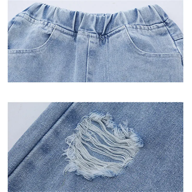 

Teen Girls Fashion Jeans Solid Color Heart Ripped Korean Style High Quality Denim Wide Leg Pants Ankle Length Trousers 4-14Y Kid