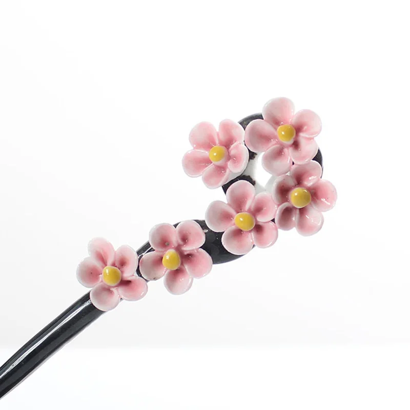 Chinese Vintage Ethnic Ceramics Jewelry Hand Pinch Flower Hair Sticks For Women Antique Bridal Headwear Accessories | Украшения и
