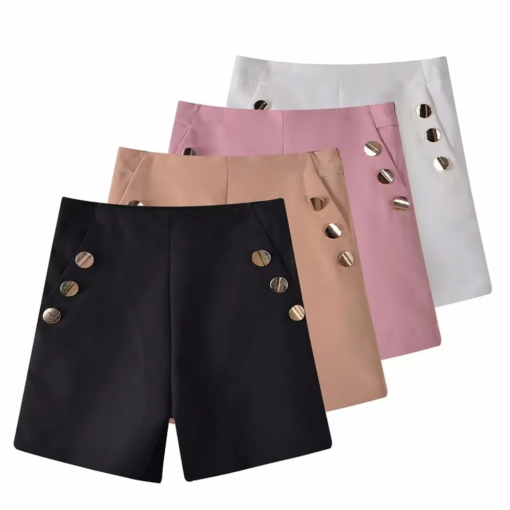 

Women's hot pants 2021 summer hot sexy solid color button decoration shorts fashion street casual mid-waist pants