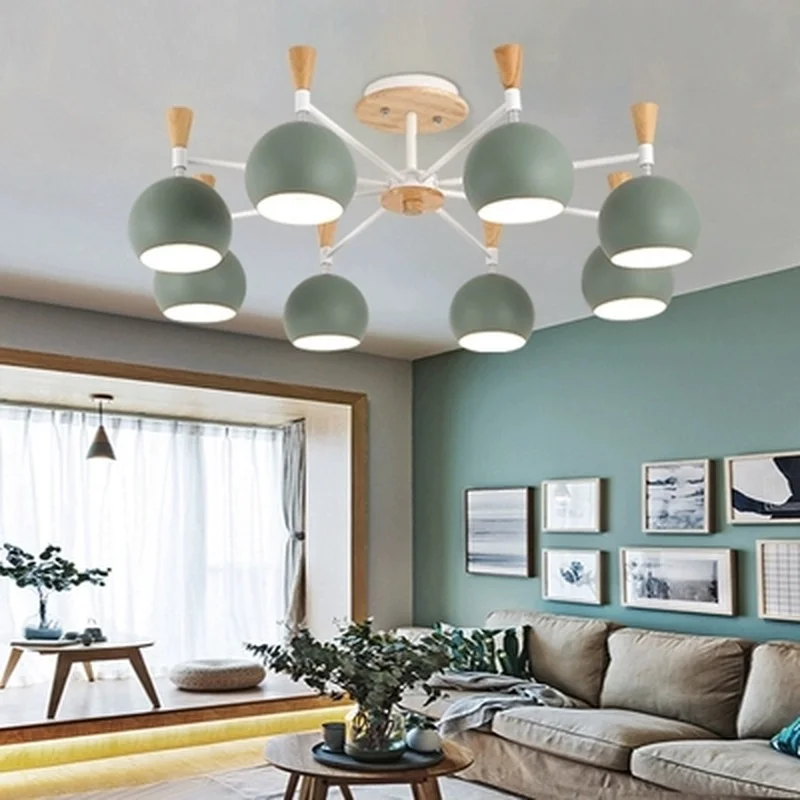 Светодиодный деревянный люстра для гостиной с железными лампами E27 люстры в