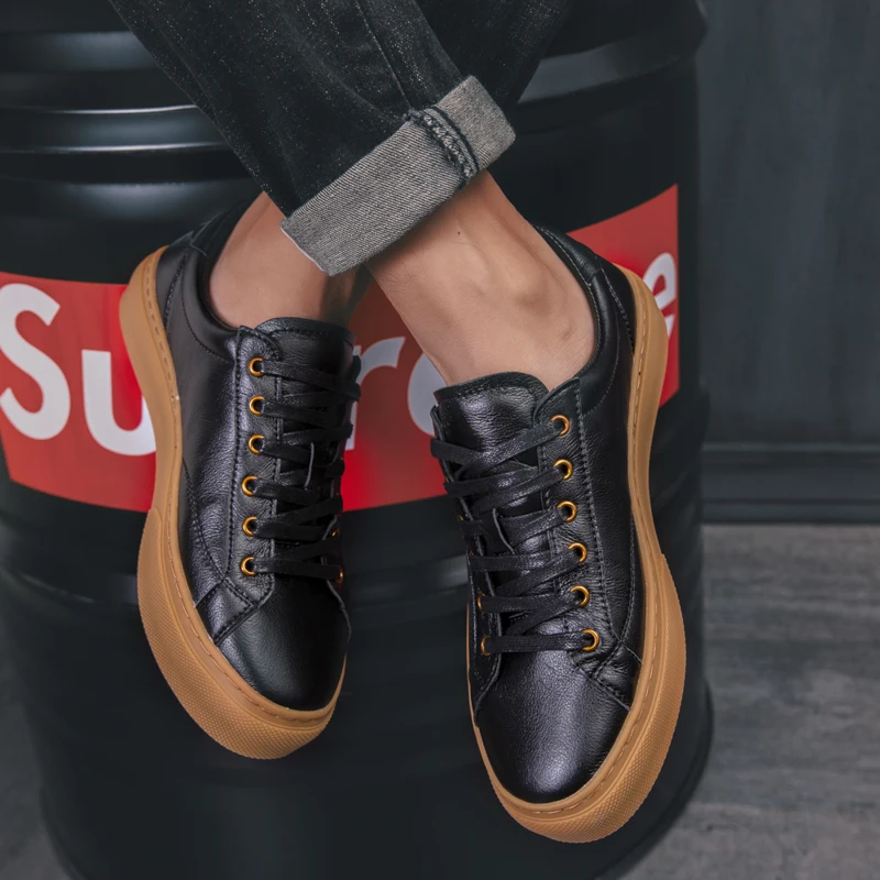 Men GenuineLeather Shoes Classic Leather Casual Comfortable Breathable Sneakers Fashion Lace Up Non-Slip Flats C4 | Обувь