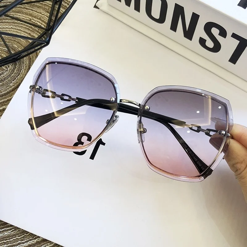 

High Qulity Women's Rimless Square Sunglasses 2021 Brand Designer Sun Glasses Vintage Shades Female Pink Eyewear Gafas De Sol