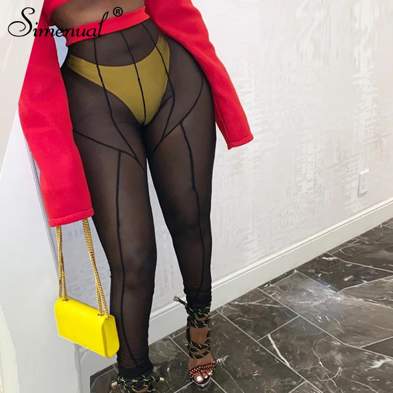 Simenual сетчатые прозрачные обтягивающие штаны женские сексуальные лоскутные