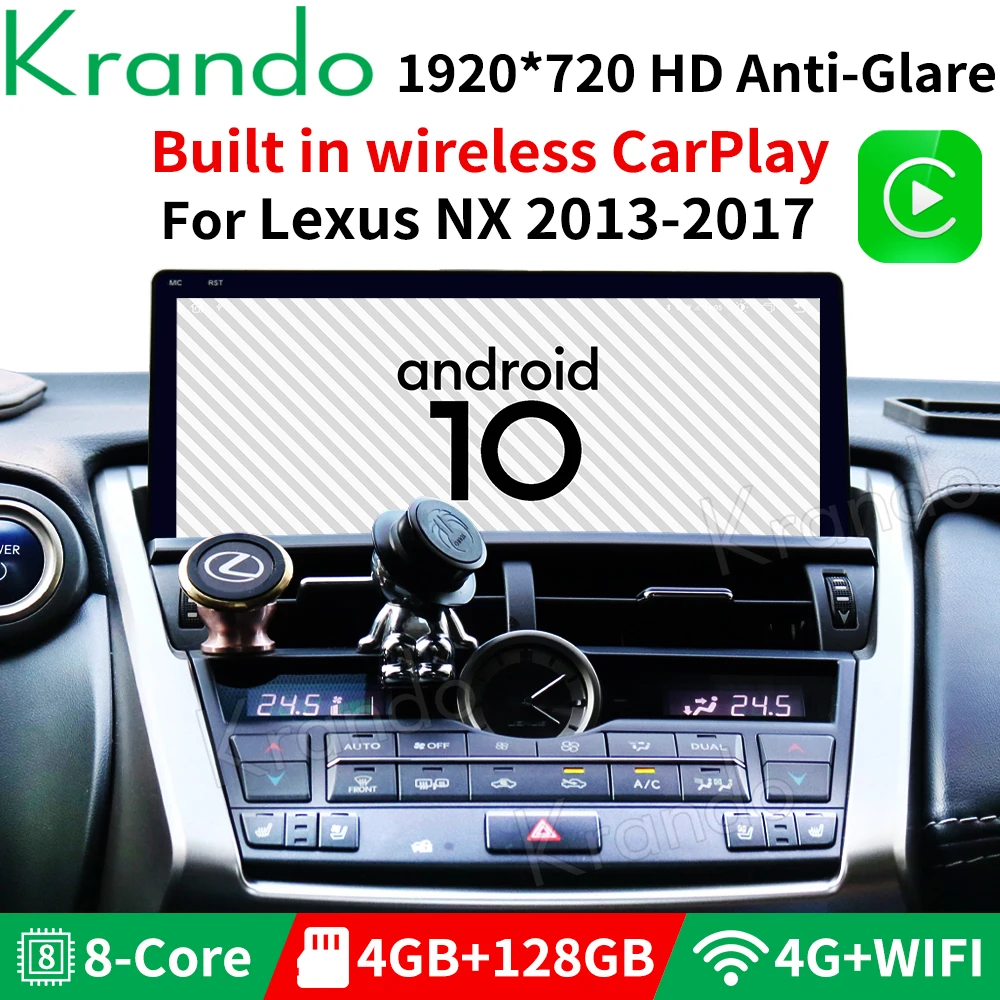 

Krando Android 10.0 4G 64G 10.25'' Car Radio Audio For Lexus NX 200t 300h 2013-2019 Navigation Player BT Headunit Carplay GPS