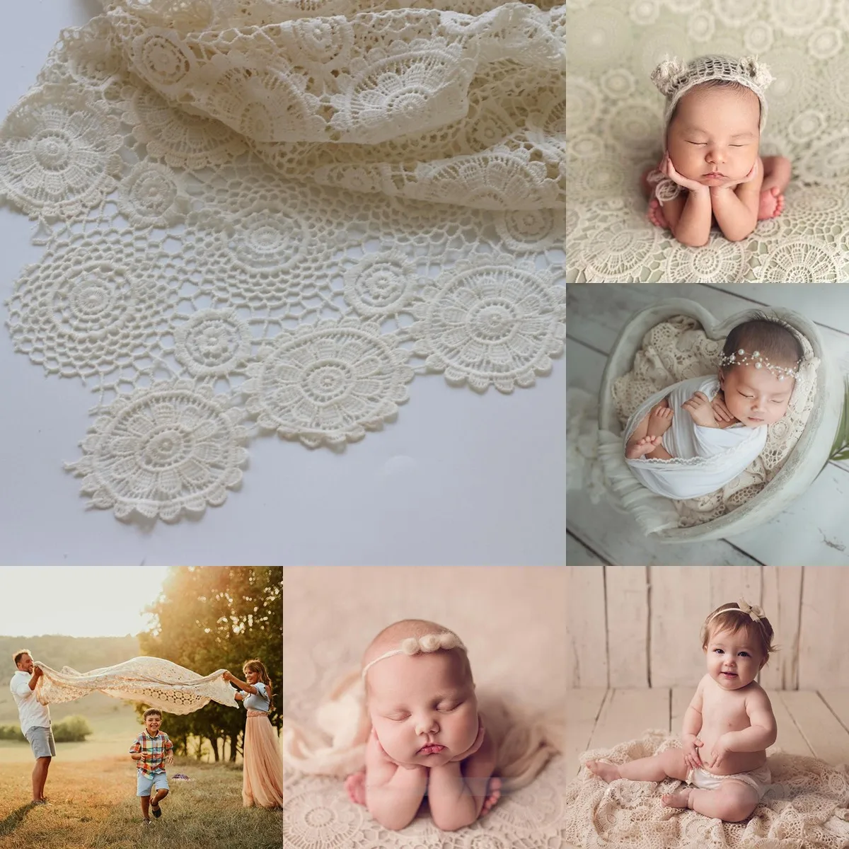 

Newborn Hollow Lace Blanket Infants Photo Shooting Posing Basket Filler Backdrop Cloth Baby Toddler Photography Props