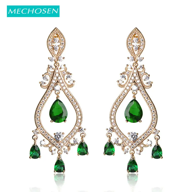 Женские серьги-подвески meselected свадебные серьги золотого цвета зеленые стразы
