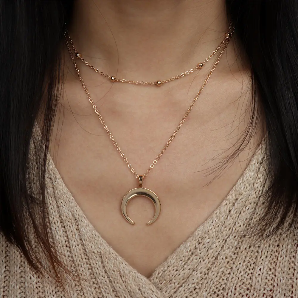 Богемное многослойное ожерелье с подвеской в виде Луны Двухслойное для ключицы