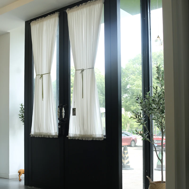 Белая кружевная кофейная сетка пряжа вверх и вниз фиксированная занавеска для
